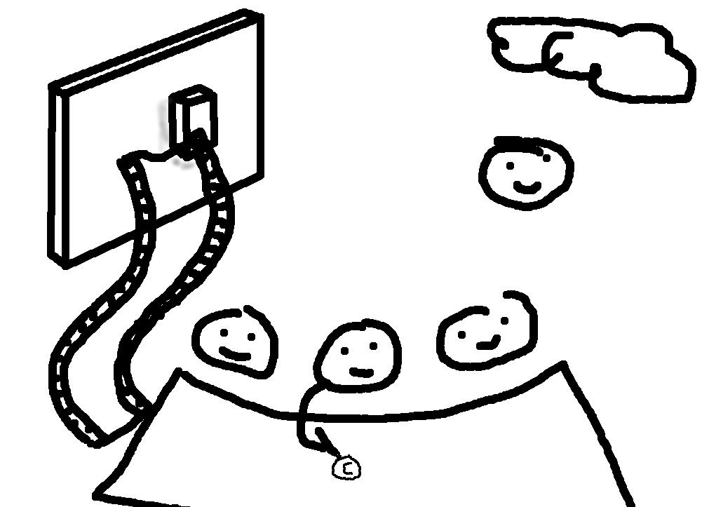 A rough sketch of robots working on a conveyor belt