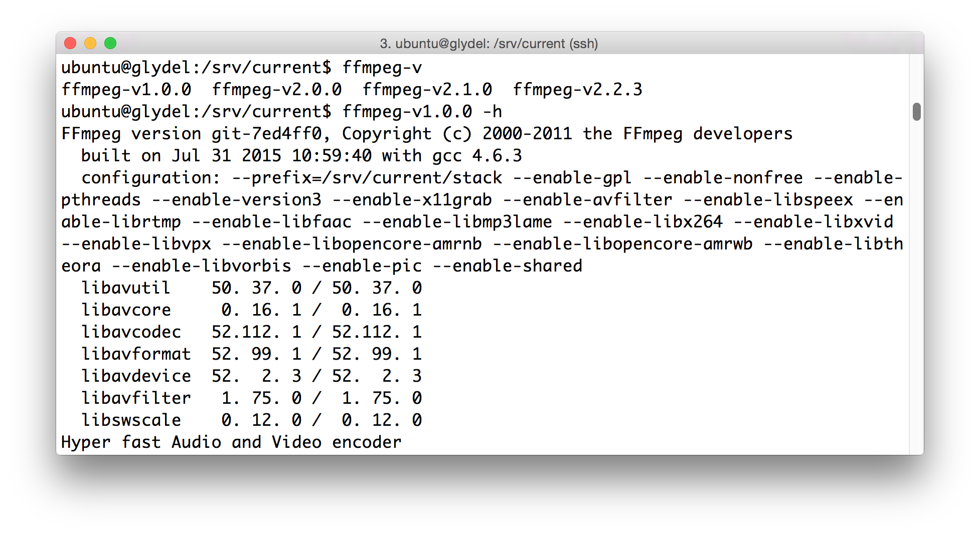 FFmpeg versions currently in production at Transloadit