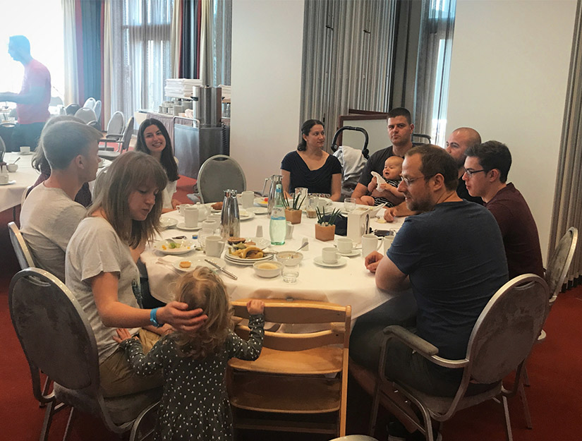 The team having a nice breakfast buffet at the hotel.