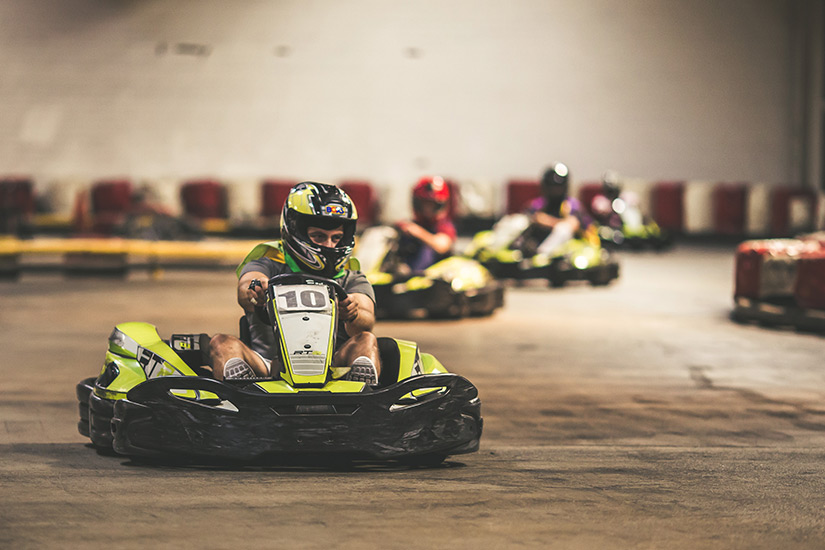 The team go karting.