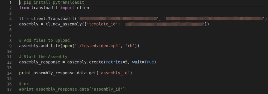 The Python code inside of an IDE, with a small alteration.