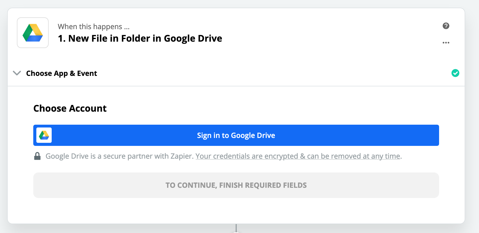 Connecting Zapier with Google Drive