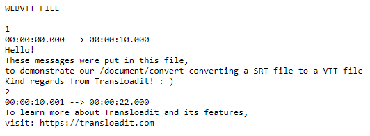The contents of the VTT file