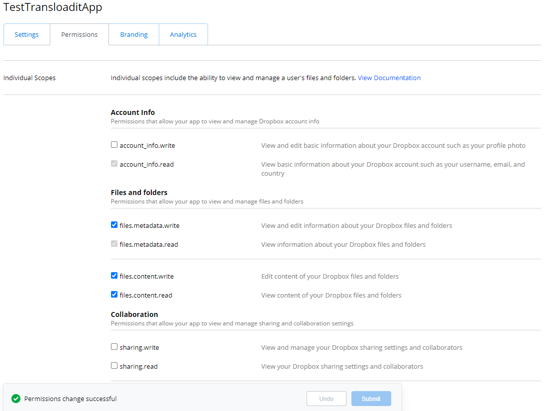 dropbox permissions