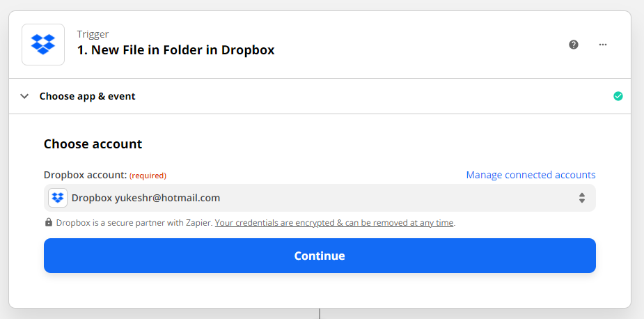 zapier dropbox account