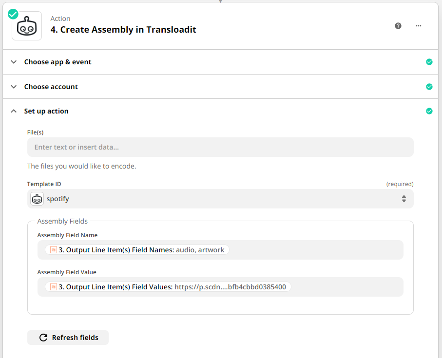 Screenshot: Create Assembly in Transloadit (Zapier)