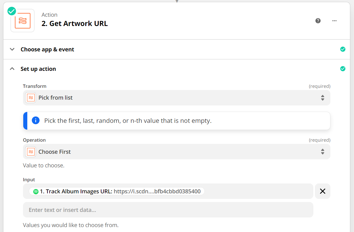 Screenshot: Get Artwork URL (Zapier)