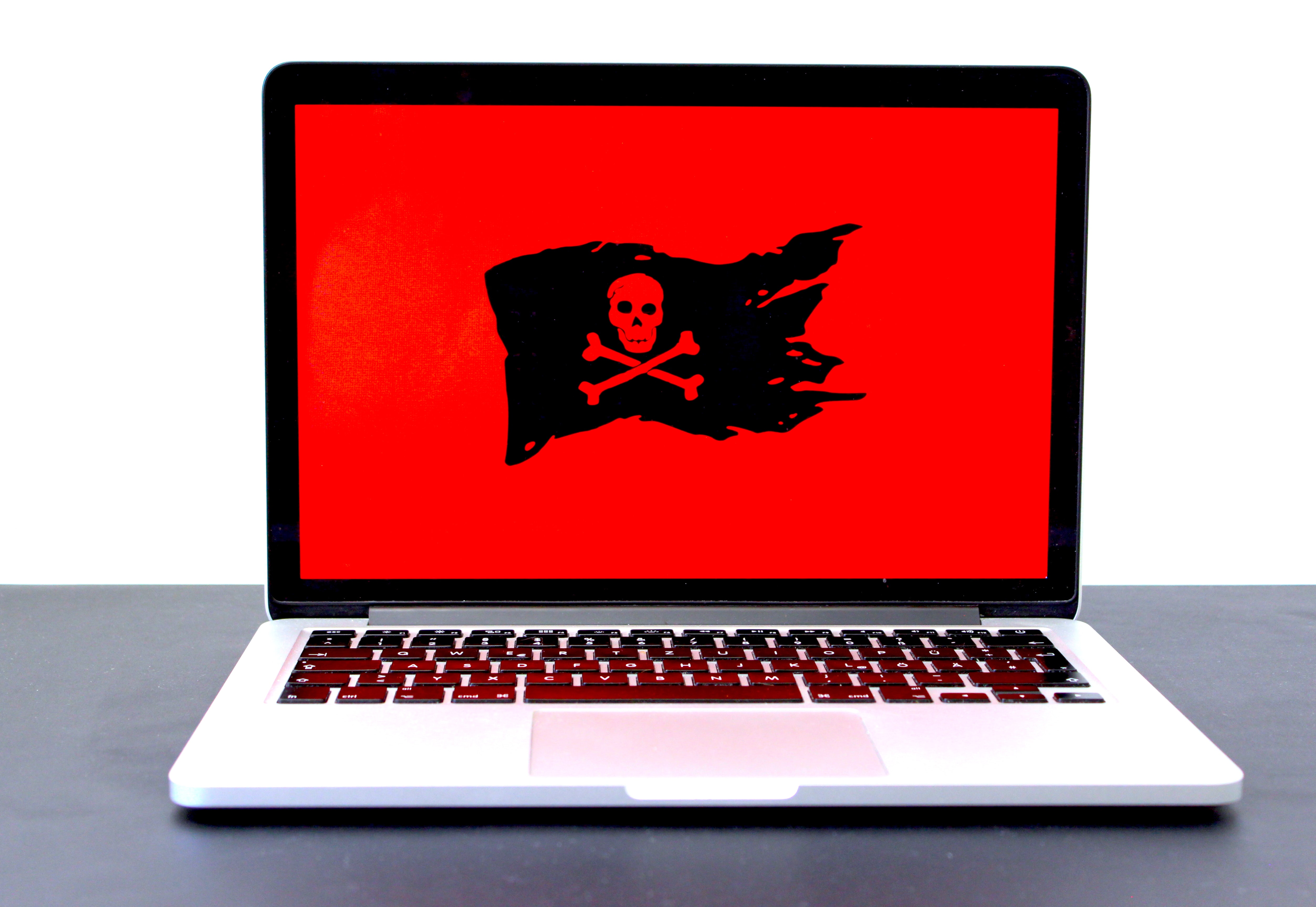A laptop with a pirate flag