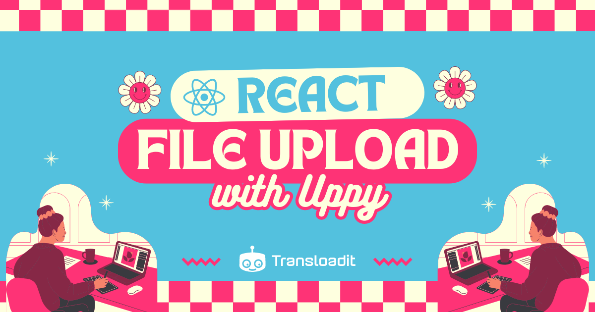 A blog banner showing the text 'React File Upload with Uppy' 