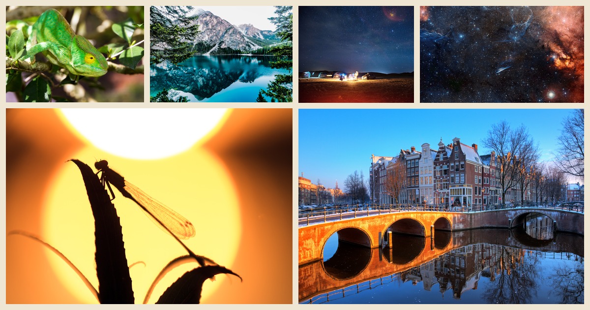 Six photos laid out as a justified mosaic collage on a warm beige canvas.